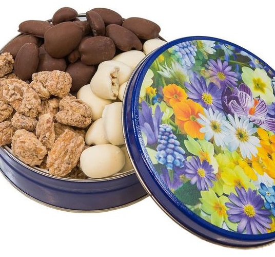 TIN, PECAN FAVORITE GIFT TIN, FLOWER BLOSSOM